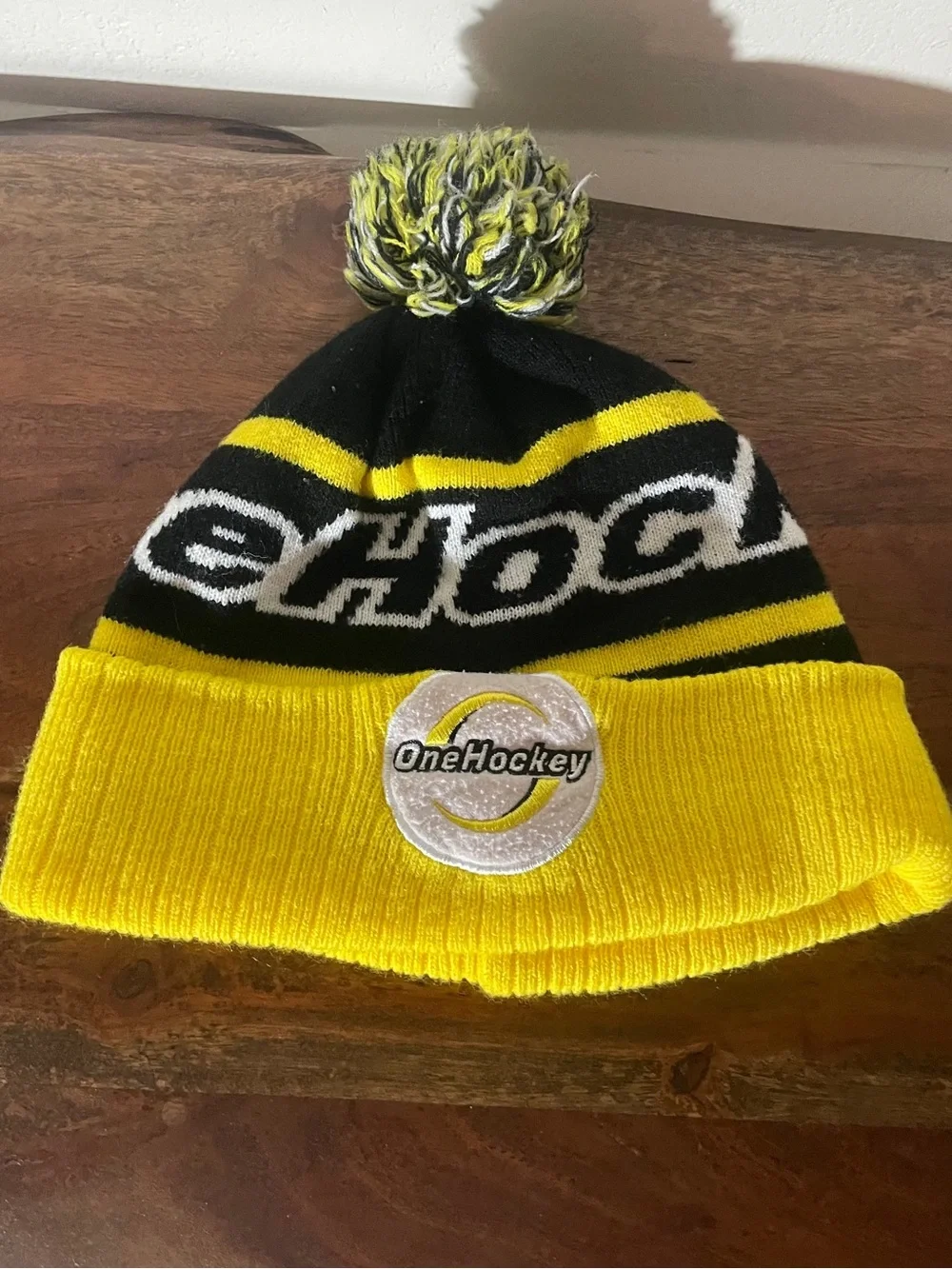 OneHockey Black Yellow Pom Pom Beanie Unisex Hockey Winter Hat